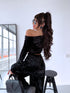 Velvet set top + pants "PINECONE" - BLACK